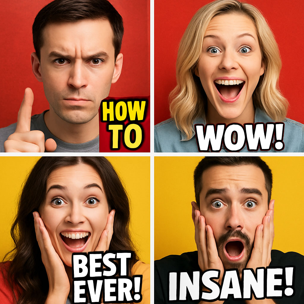 Examples of YouTube thumbnails featuring expressive human faces that increase viewer engagement and CTR.