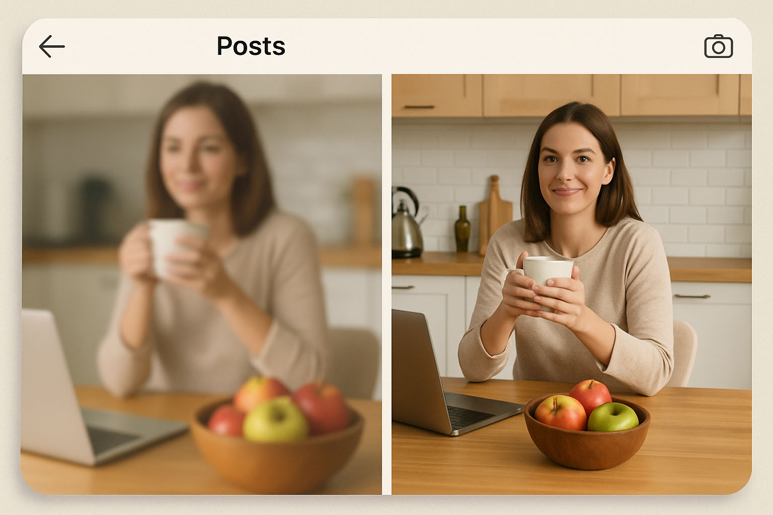 Comparison illustrating the stark impact of high-quality imagery versus poor-quality imagery in Instagram thumbnails.